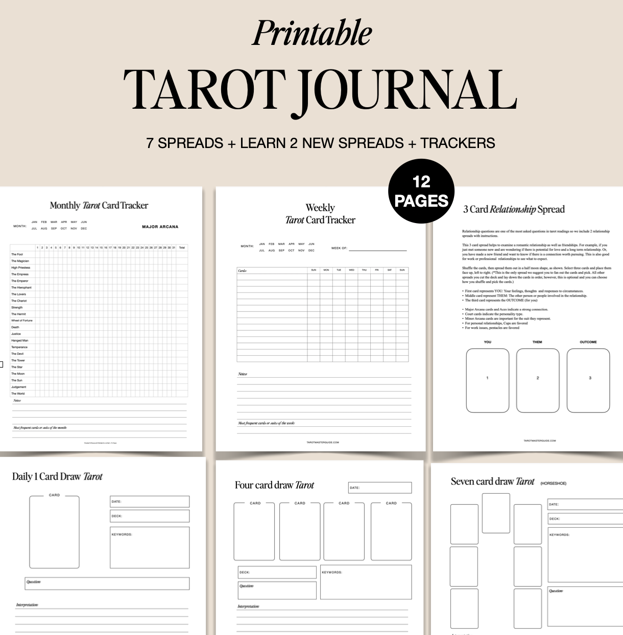 Tarot journal bundle pdf, printable tarot journal, tarot journal set, printable pdf