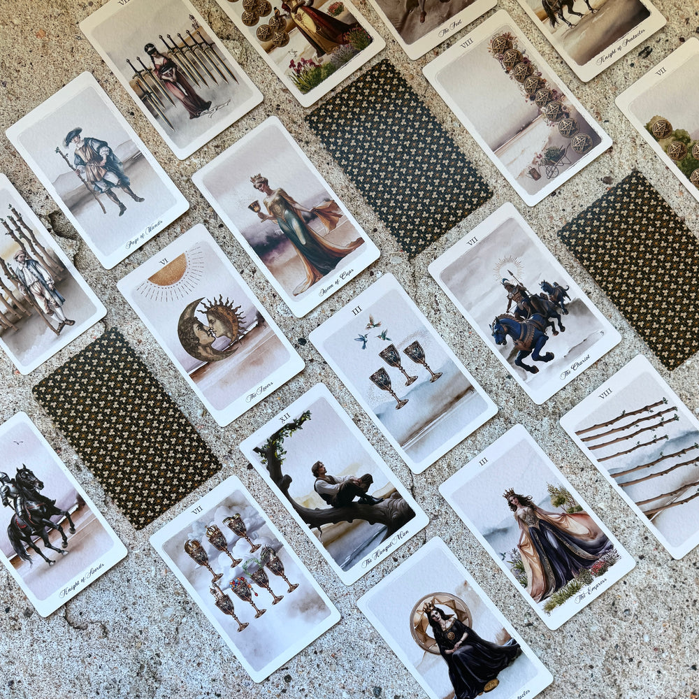 "Beautiful watercolor and paint artwork inspired by Rider Waite Smith Tarot Cards"