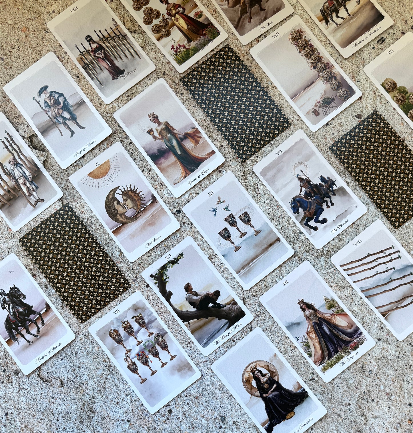 "Beautiful watercolor and paint artwork inspired by Rider Waite Smith Tarot Cards"