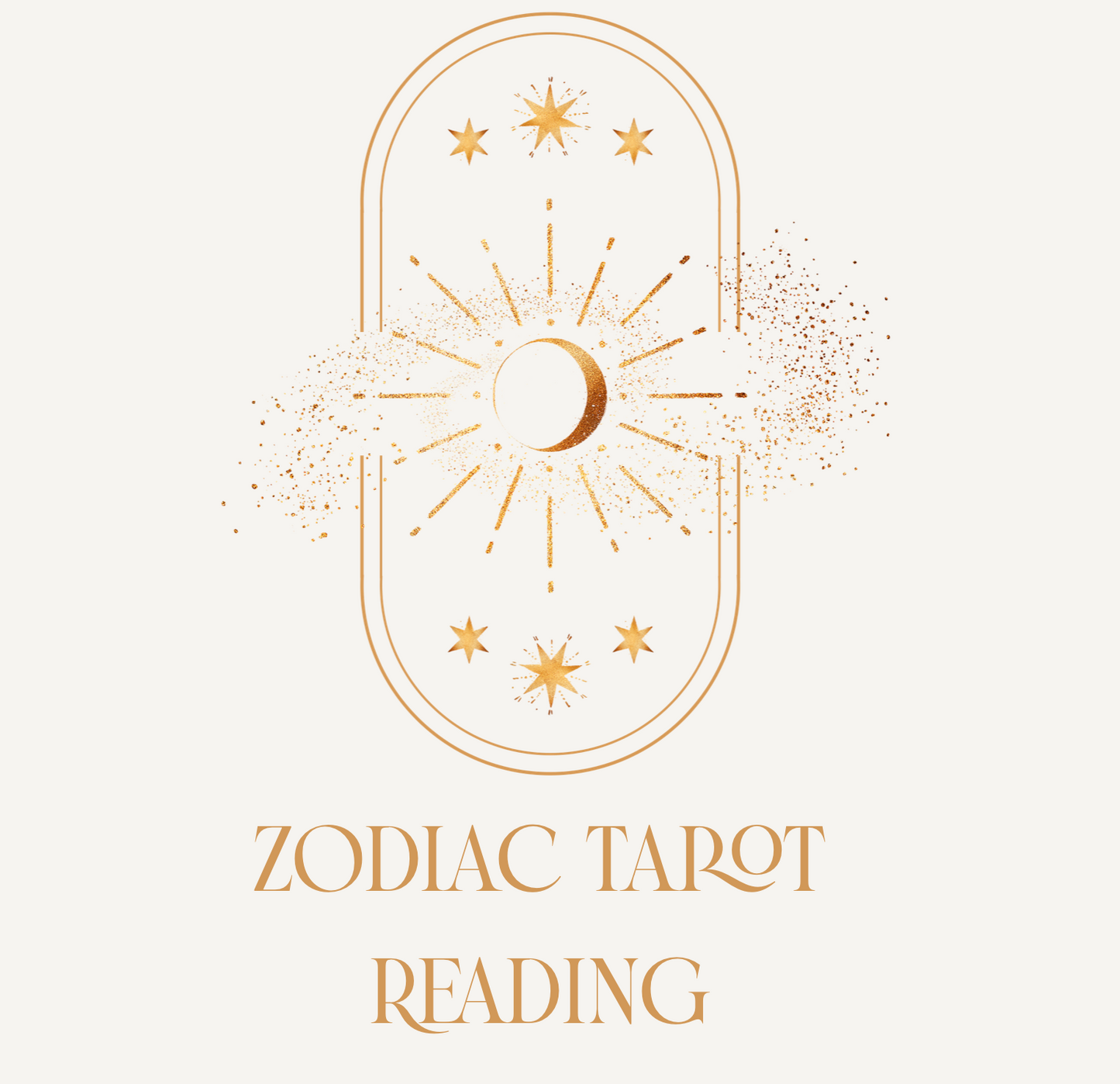 Decorative design with zodiac symbols and 'Zodiac Tarot Reading' text on a light background