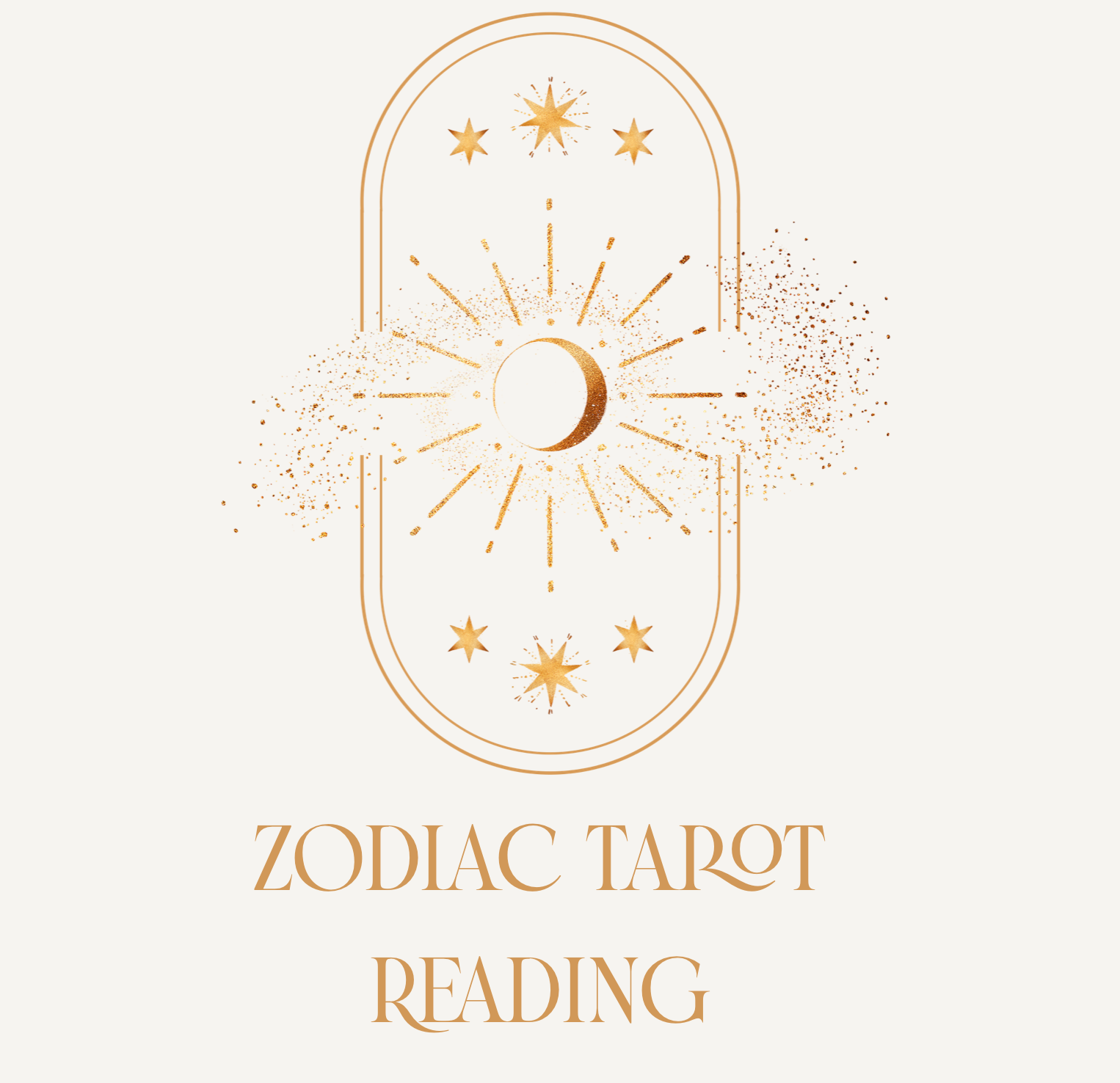 Decorative design with zodiac symbols and 'Zodiac Tarot Reading' text on a light background